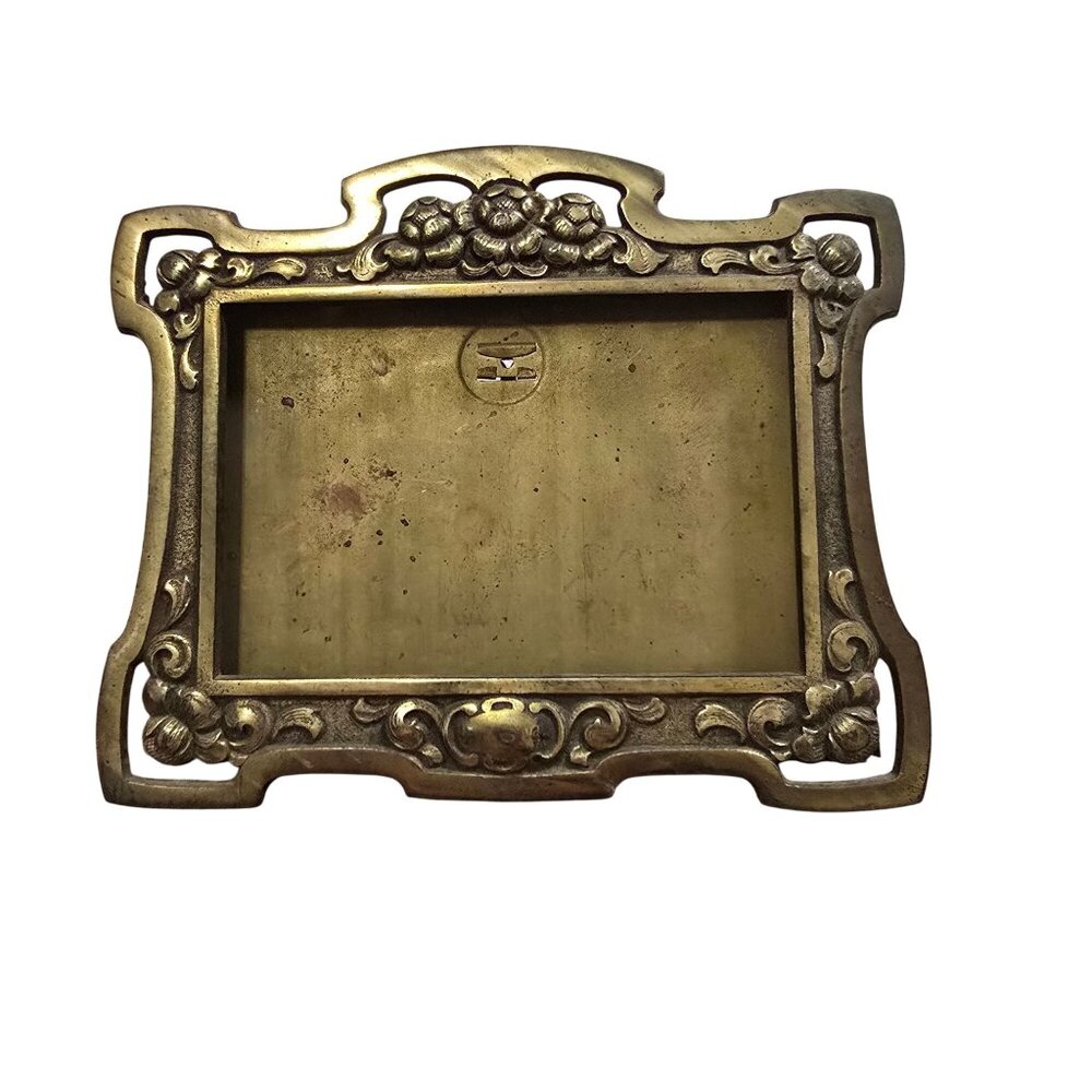 Antique 1840 Ornate Metal Picture Frame Floral Embossed Design Easel Back Stand